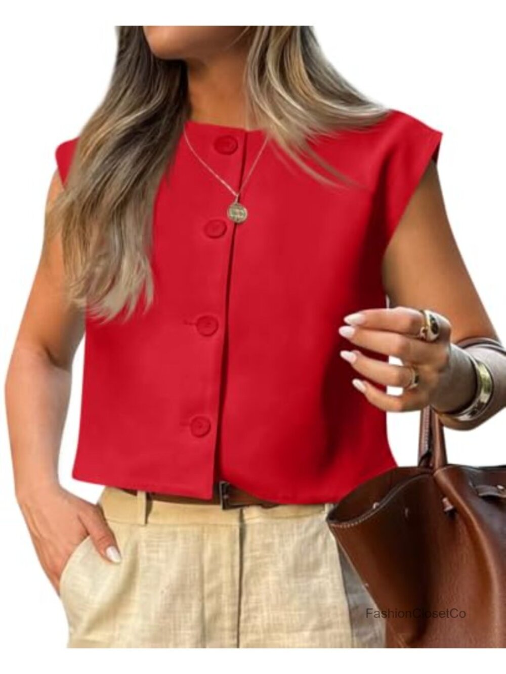 Womens Cropped Cap Sleeve Vest Top Summer Casual Waistcoat A-Line Button
